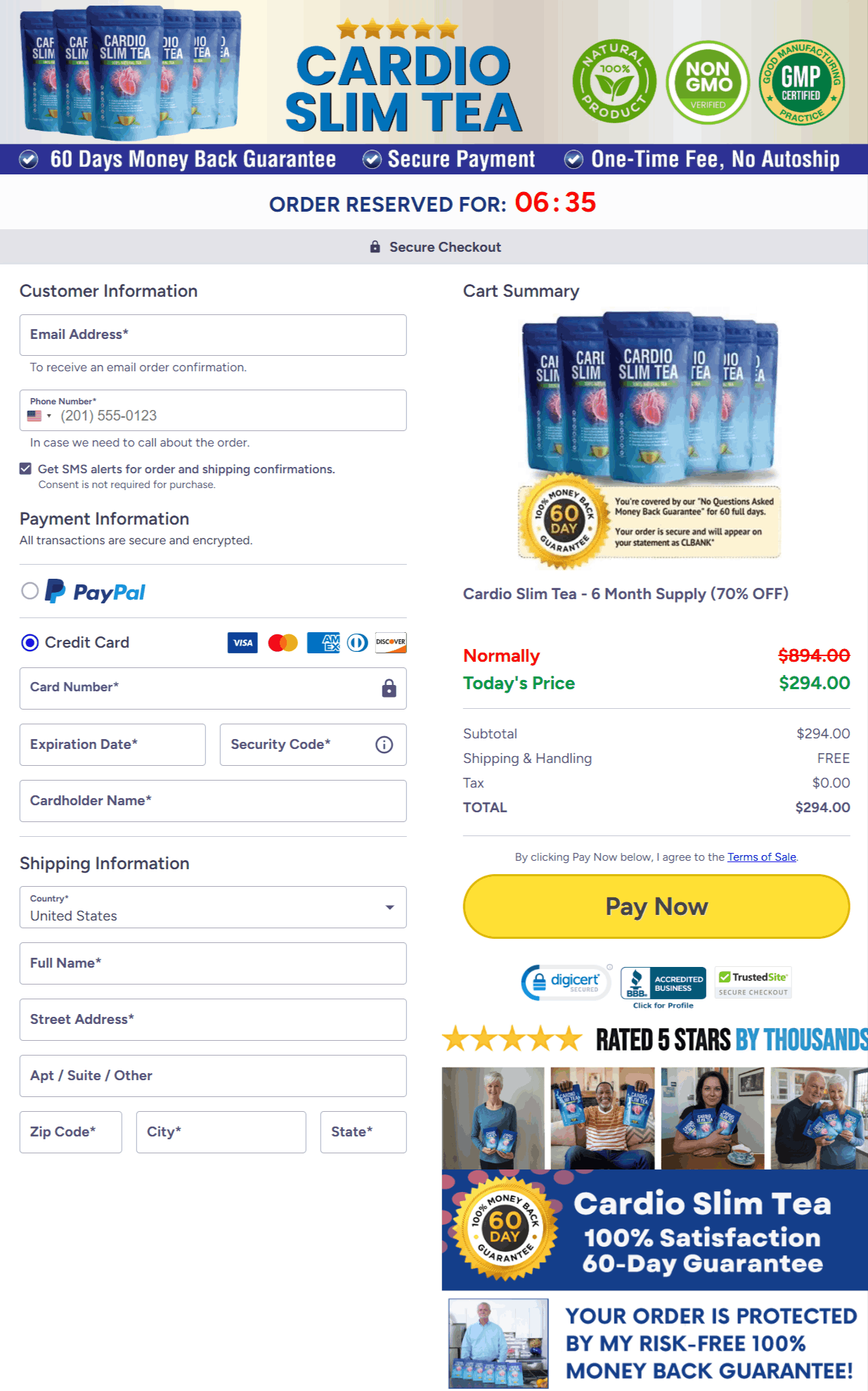 cardio slim tea checkout page